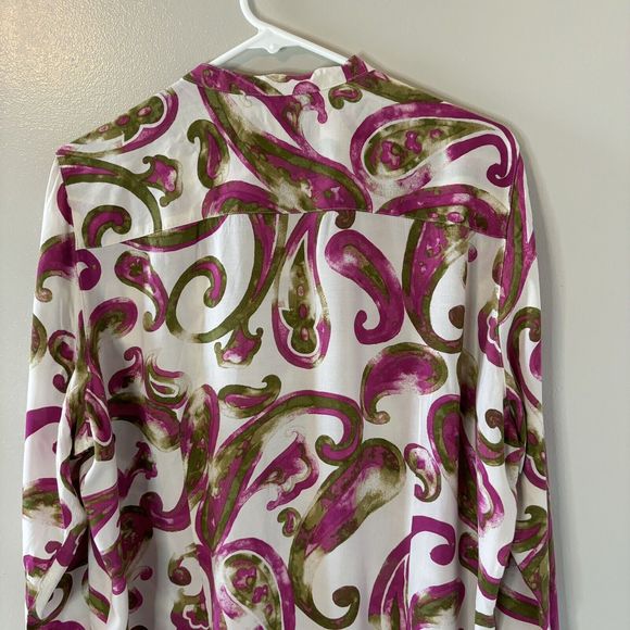 FoxCroft Fitted Long Sleeve Blouse Purple Green Paisley Button Up Top Si… - Picture 8 of 8